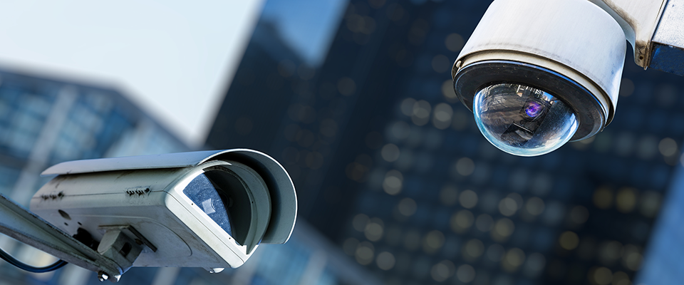 Bullet and dome style security cameras.